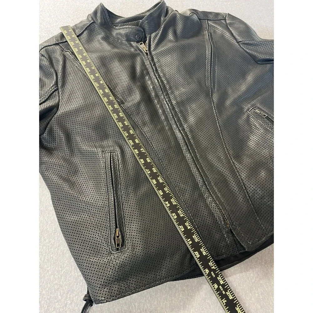 KERR MOTORCYCLE JACKET Biker MENS BLACK LEATHER SZ 52 Breathable Zip USA Lace Up